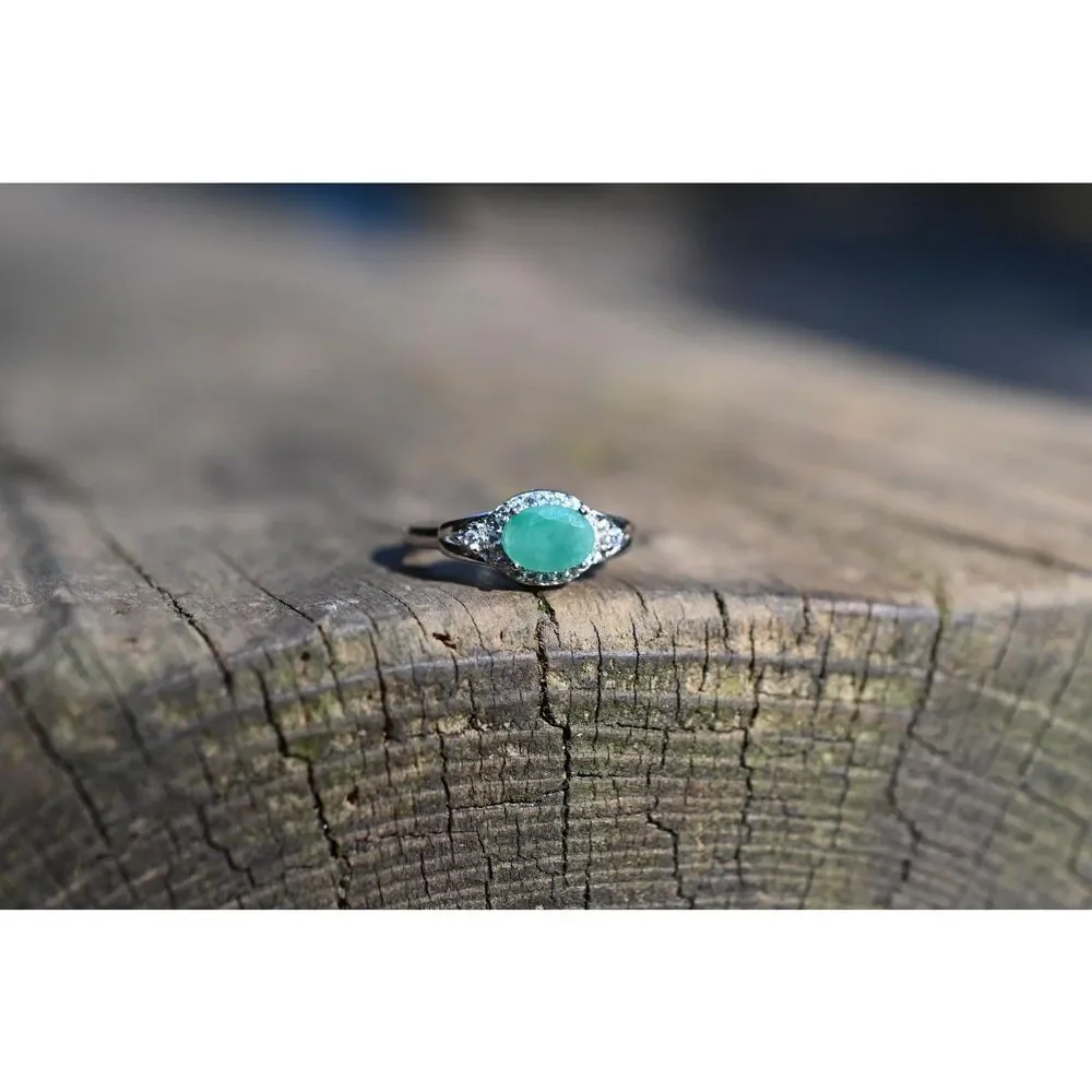 Sterling Silver Emerald Ring White Topaz Accents Size 6 May Birthstone